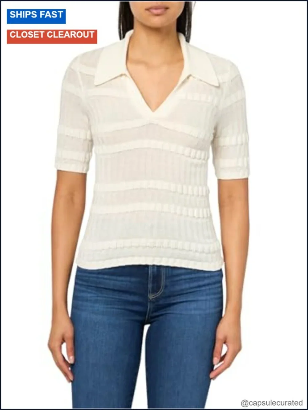 Merino Wool Blend V-Neck Short Sleeve Pullover Sweater